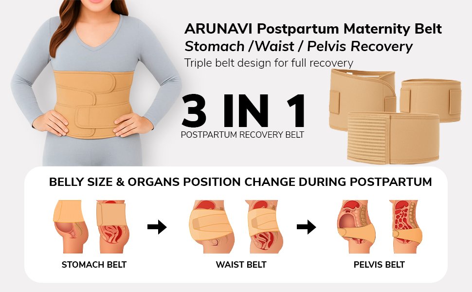 ARUNAVI 3-in-1 Postpartum Belt (Beige) ARUNAVI 3 in 1 Postpartum Belly Belt Beige