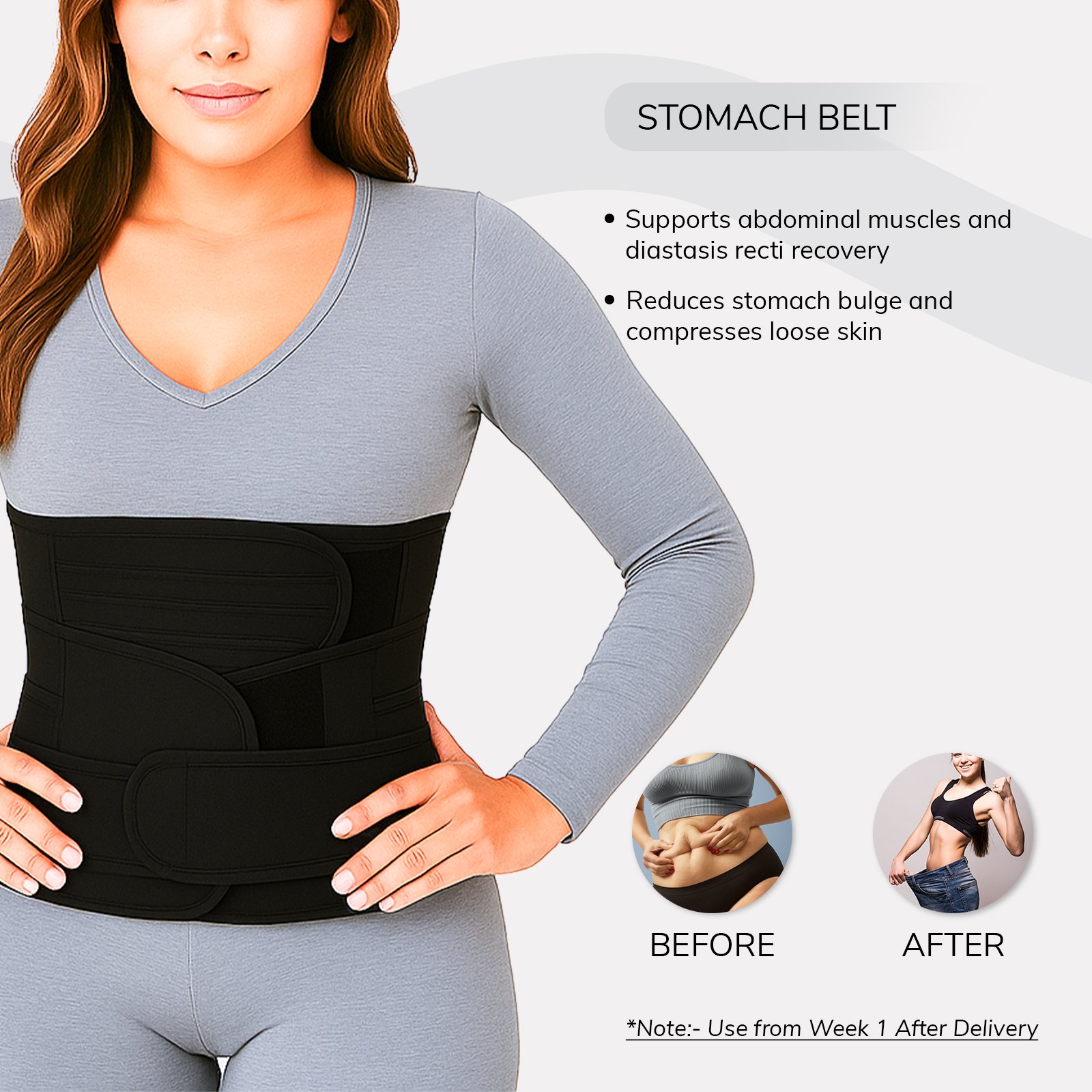arunavi 3 in 1 postpartum recovery belt for women – c section & normal delivery support | adjustable stomach, waist & pelvic binder | tummy control belly wrap (black, s–xl)
