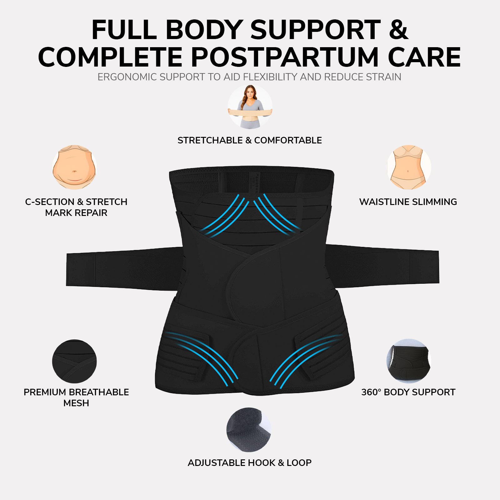 arunavi 3 in 1 postpartum recovery belt for women – c section & normal delivery support | adjustable stomach, waist & pelvic binder | tummy control belly wrap (black, s–xl)