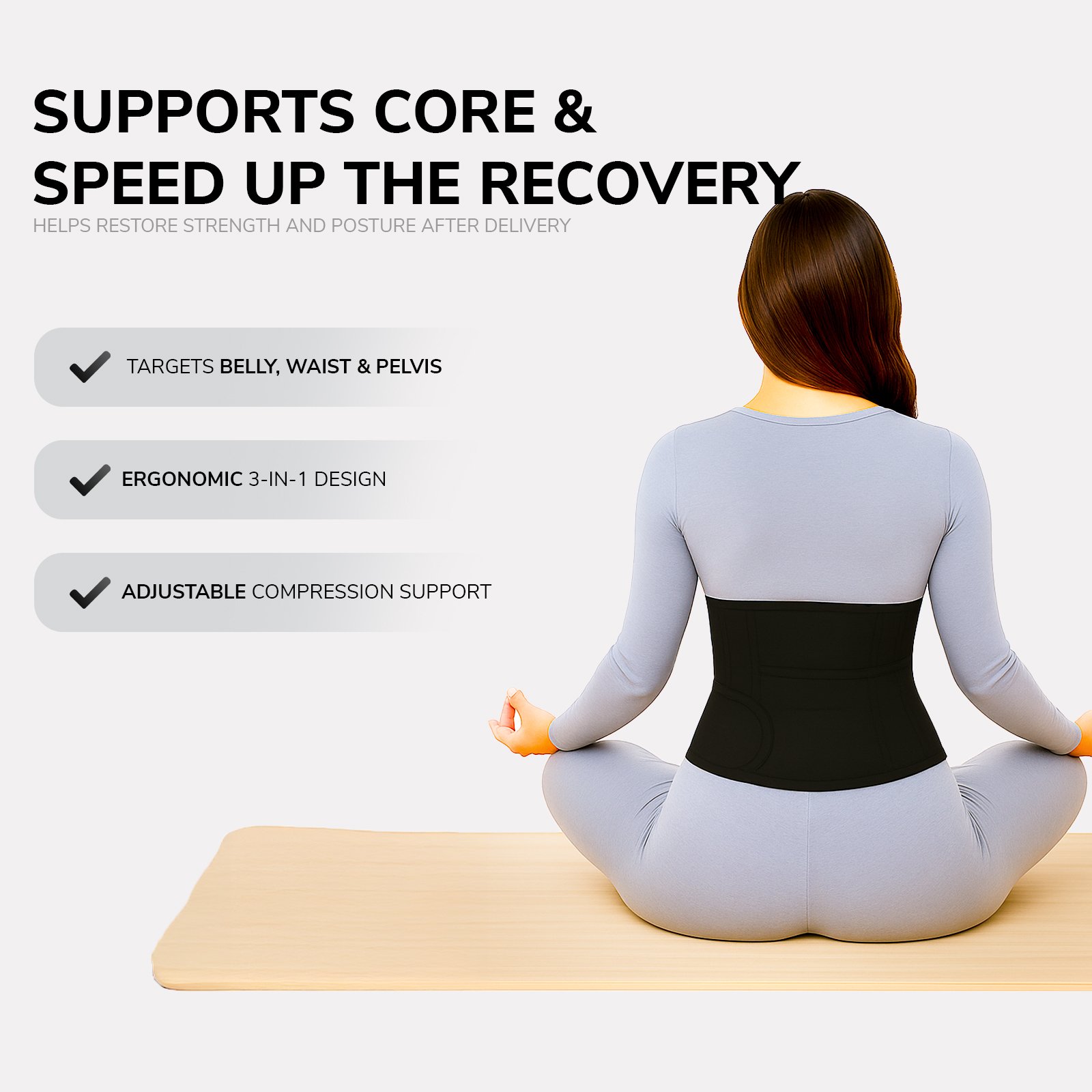 arunavi 3 in 1 postpartum recovery belt for women – c section & normal delivery support | adjustable stomach, waist & pelvic binder | tummy control belly wrap (black, s–xl)